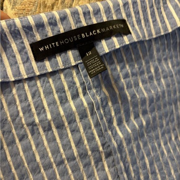 White House Black Market Seersucker Top with Tie Waist Sz 12 - Picture 11 of 14
